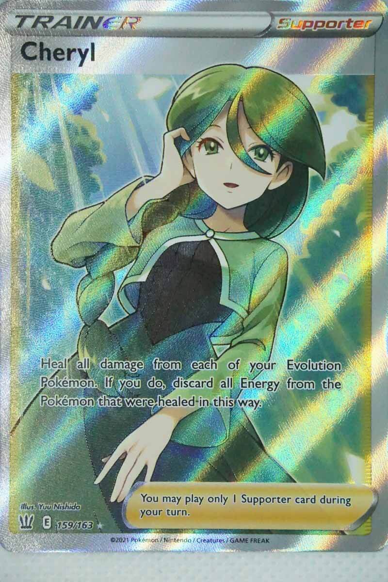 cheryl pokemon card 2021 159/163 Battle Style discard all Energy from the Pokemon that were healed in this way. Cheryl (Secret) - Holofoil SWSH05
