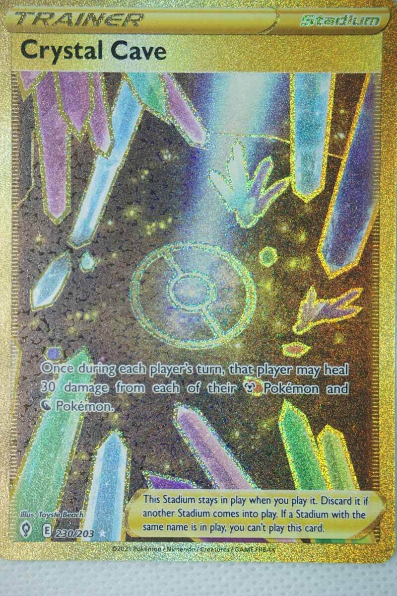 crystal cave pokemon card gold Titan Cards 230/203 Secret Rare (SWSH Evolving Skies) Toploader Card Number / Rarity Pokemon Evolving Skies Crystal Cave