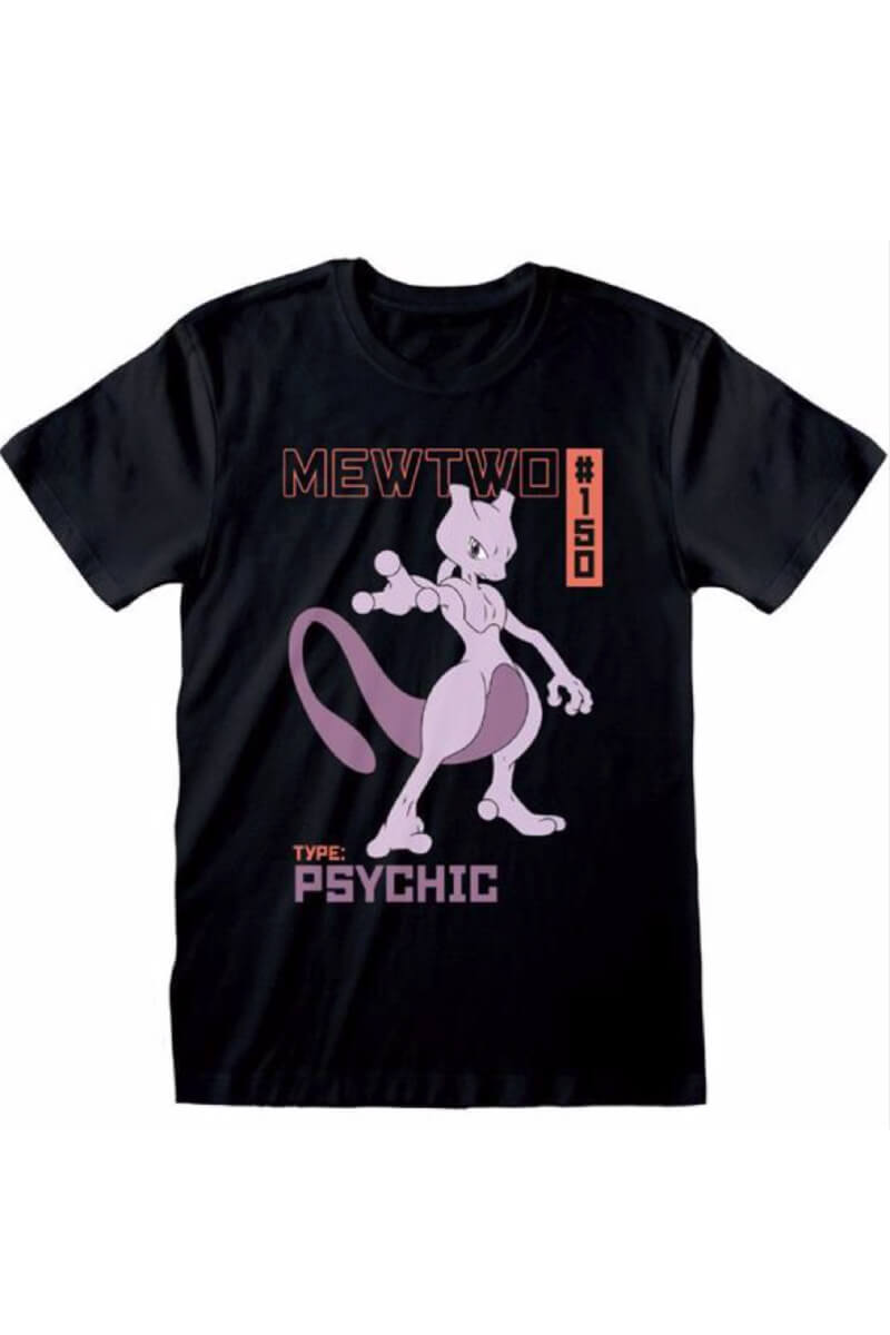 Sort T Shirt med Mewtwo Small