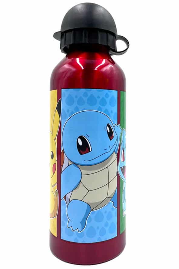 Rød flaske i Rustfrit stål med Charmander, Squirtle, Bulbasaur og Pikachu
