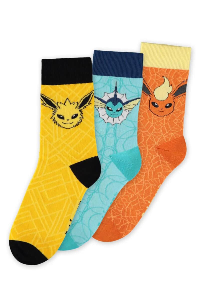 3 par Pokemon Strømper med Jolteon, Vaporeon og Flareon