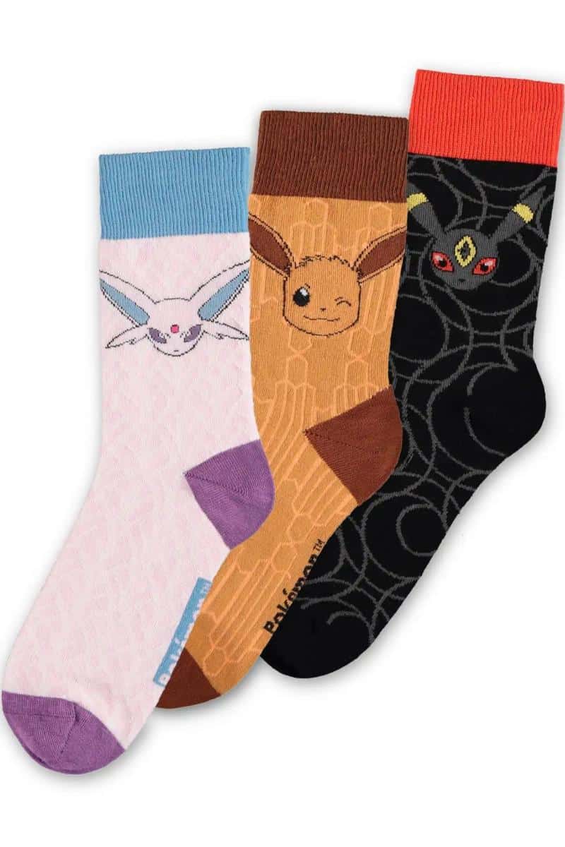 3 par Pokemon Strømper med Eevee, Espeon og Umbreon