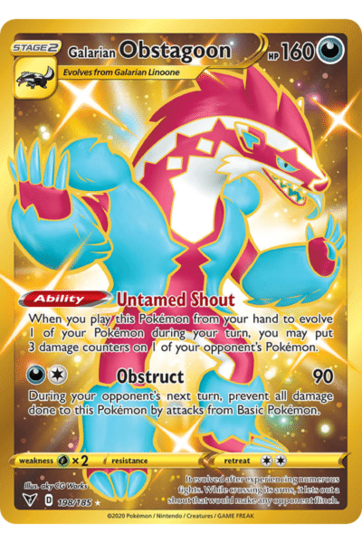 Galarian Obstagoon 198/185 Guld Full Art