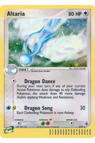 Altaria Pokémon-kort, nummer 2/97, Rare Holo fra sættet Dragon, illustreret af Atsuko Nishida