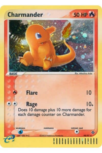 Charmander 98/97 Rare Secret fra EX Dragon, illustreret af Mitsuhiro Arita
