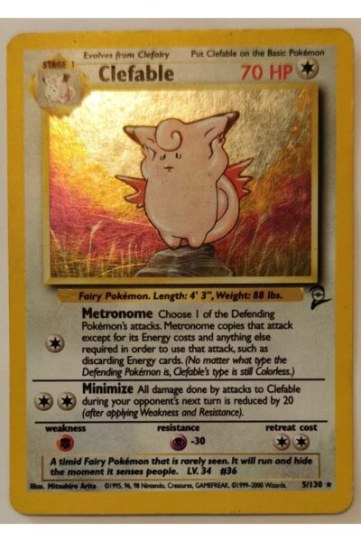 Clefable 5/130 Rare Holo fra Base Set 2, illustreret af Mitsuhiro Arita