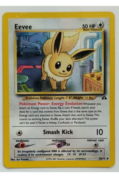 Eevee Pokémon-kort nummer 38/75 fra sættet Neo Discovery, illustreret af Aya Kusube
