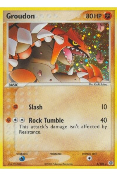Groudon 5/106 Rare Holo kort fra EX Emerald, illustreret af Kouki Saitou