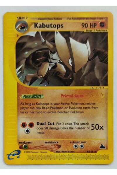 Kabutops 14/144 Rare fra Pokémon TCG-sættet Skyridge, illustreret af Kouki Saitou