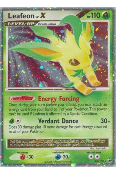 Leafeon LV.X kort nummer 99/100 fra Majestic Dawn, Rare Holo LV.X