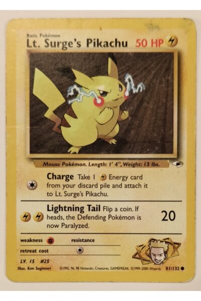 Lt. Surge's Pikachu, Pokémon-kort fra Gym Heroes, nummer 81/132, illustreret af Ken Sugimori