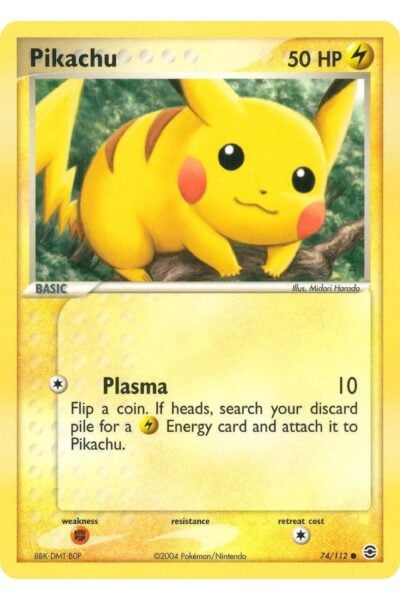 Pikachu Pokémon-kort 74/112 fra FireRed & LeafGreen, illustreret af Midori Harada