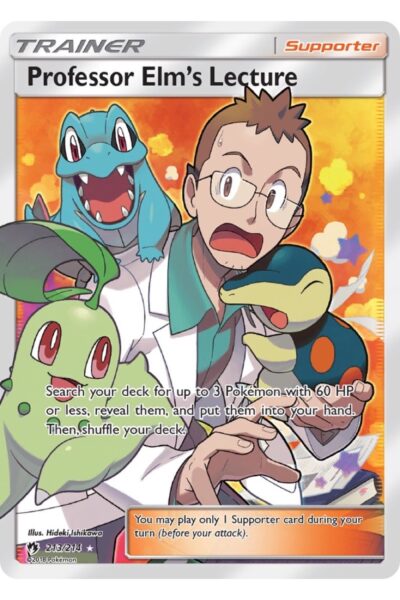 Professor Elm's Lecture, full-art Supporter-kort fra Lost Thunder, nummer 213/214, Rare Ultra