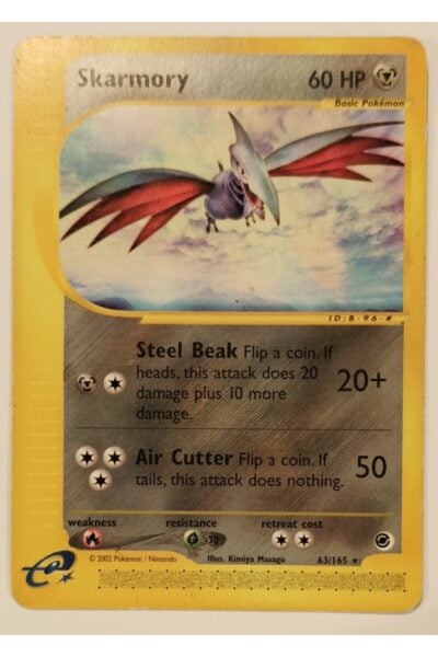Skarmory Pokémon-kort nummer 63/165 fra Expedition Base Set, illustreret af Kimiya Masago