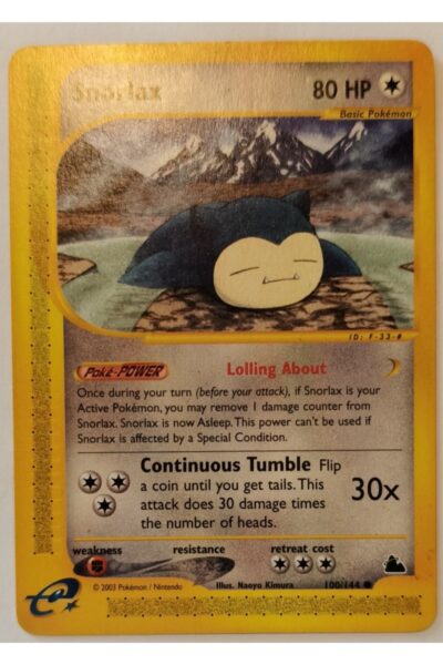 Snorlax Pokémon-kort nummer 100/144 fra sættet Skyridge, illustreret af Naoyo Kimura