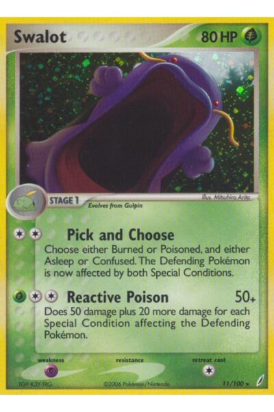 Swalot Pokémon-kort 11/100 fra Crystal Guardians, illustreret af Mitsuhiro Arita