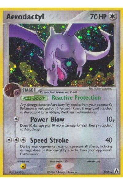 Aerodactyl 1/92 Rare Holo fra Legend Maker, illustreret af Hajime Kusajima