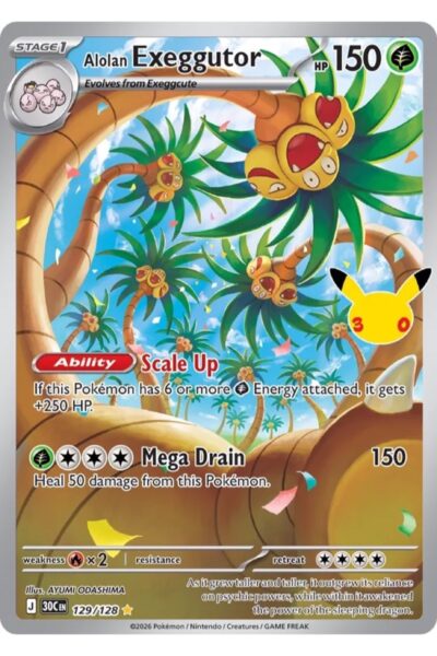 Alolan Exeggutor 129/128 Illustration Rare fra 30th Celebration, illustreret af Ayumi Odashima
