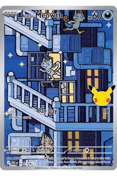 Alolan Meowth 139/128 Illustration Rare fra 30th Celebration