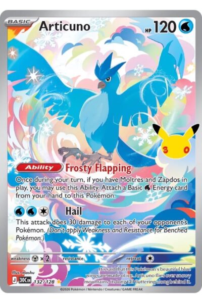 Articuno 132/128 Illustration Rare fra 30th Celebration, illustreret af mashu