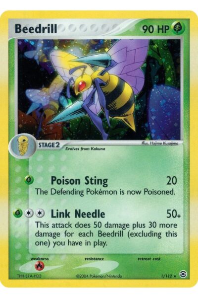 Beedrill 1/112, Rare Holo fra EX FireRed & LeafGreen, illustreret af Hajime Kusajima