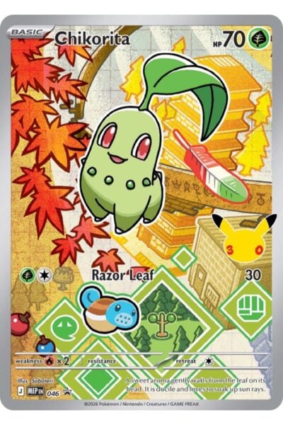Chikorita nummer 46, Promo-kort fra Mega Evolution Black Star Promos, illustreret af Saboteri