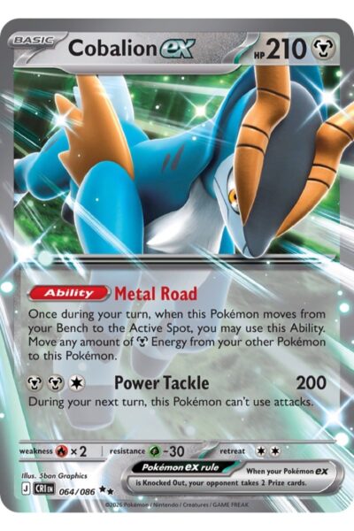 Cobalion ex, 64/86, Double Rare fra Chaos Rising, Metal-type Pokémon-kort