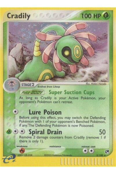 Cradily 3/100 Rare Holo fra Sandstorm, illustreret af Midori Harada