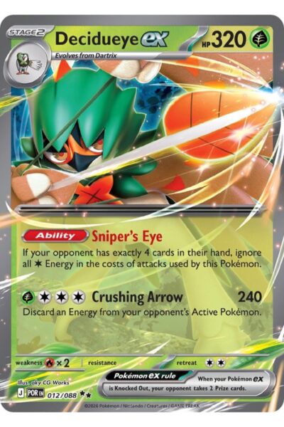 Decidueye ex 12/88 Double Rare fra Perfect Order, Mega Evolution-serien