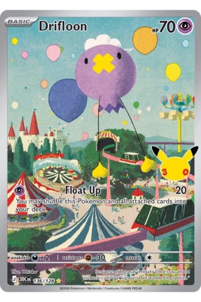 Drifloon 136/128 Illustration Rare kort fra 30th Celebration, illustreret af Whisker