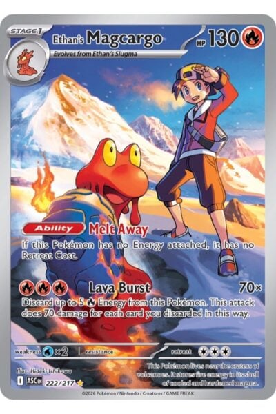 Ethan's Magcargo 222/217 Illustration Rare fra Ascended Heroes, illustreret af Hideki Ishikawa