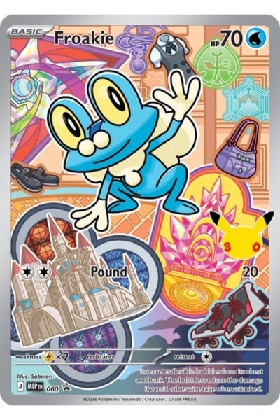 Froakie kort nummer 60 fra Mega Evolution Black Star Promos, illustreret af Saboteri