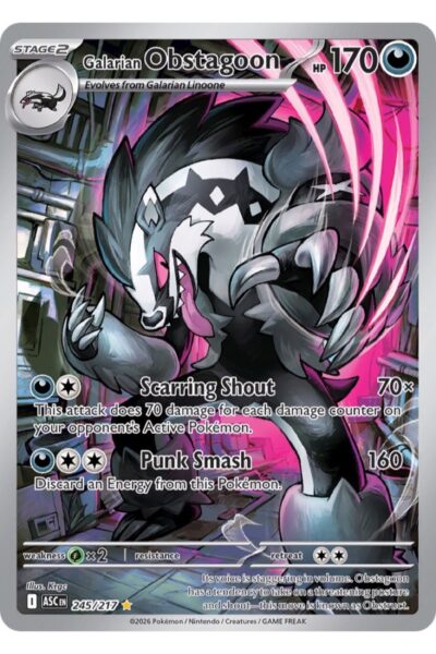 Galarian Obstagoon 245/217 Illustration Rare fra Ascended Heroes med illustration af Krgc