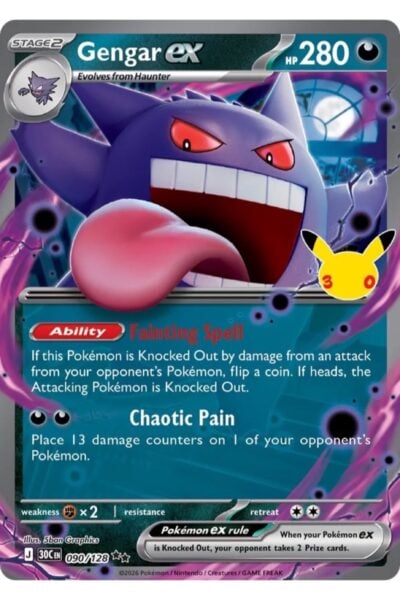 Gengar ex 90/128 Double Rare fra 30th Celebration, illustreret af 5ban Graphics