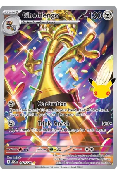 Gholdengo 142/128 Illustration Rare fra 30th Celebration, illustreret af toriyufu