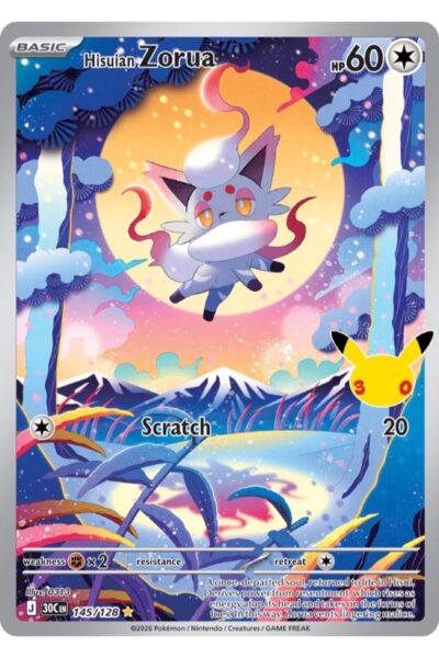 Hisuian Zorua 145/128 Illustration Rare fra 30th Celebration