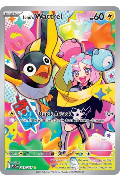 Iono's Wattrel 231/217 Illustration Rare fra Ascended Heroes, illustreret af mingo