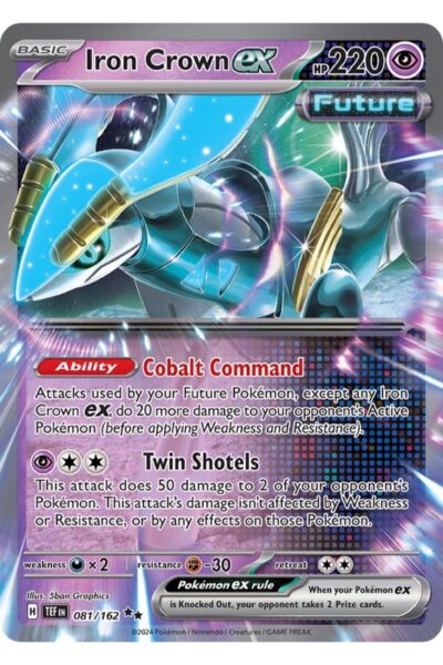 Iron Crown ex 81/162 fra Temporal Forces, Double Rare Pokémon-kort illustreret af 5ban Graphics