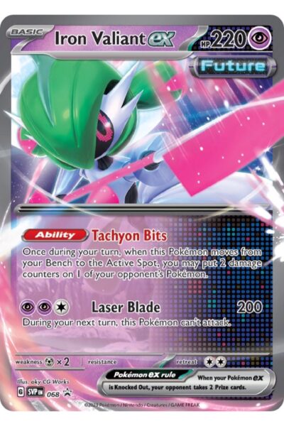 Iron Valiant ex, nummer 68 fra Scarlet & Violet Black Star Promos, illustreret af aky CG Works