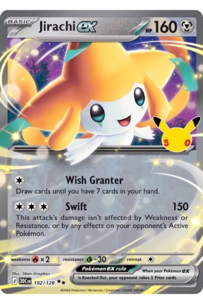 Jirachi ex, nummer 102/128, Double Rare fra sættet 30th Celebration