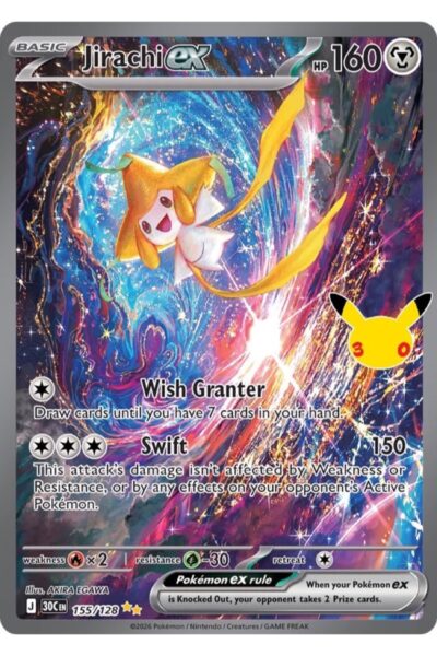 Jirachi ex 155/128 Special Illustration Rare fra 30th Celebration, illustreret af Akira Egawa