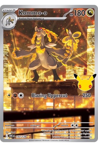Kommo-o 143/128 Illustration Rare fra 30th Celebration med illustration af Gemi