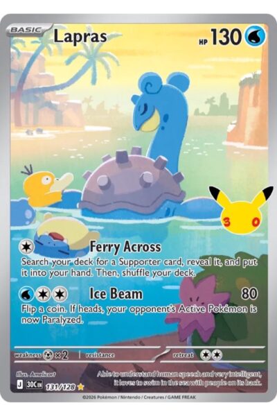 Lapras 131/128 Illustration Rare fra 30th Celebration med illustration af Amelicart