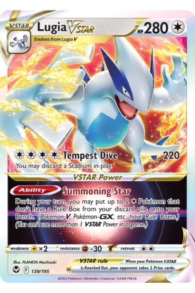 Lugia VSTAR kort nummer 139/195 fra Silver Tempest med illustration af PLANETA Mochizuki