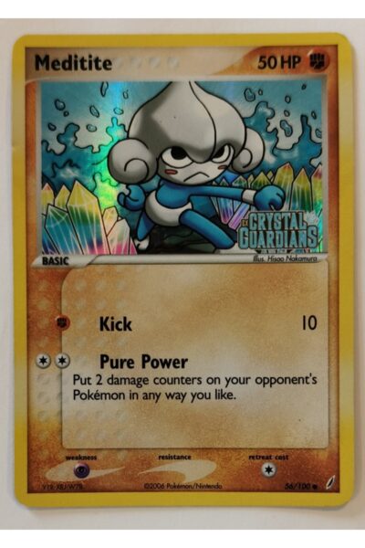 Meditite 56/100 fra Crystal Guardians, Basic Fighting-Pokémon kort illustreret af Hisao Nakamura