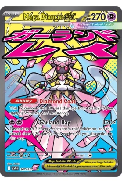 Mega Diancie ex kort fra Ascended Heroes med angrebet Garland Ray