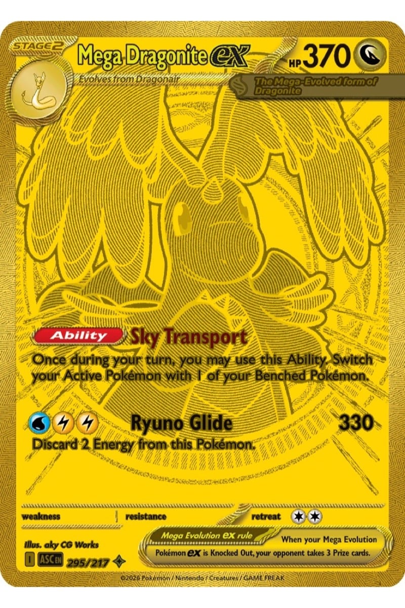 Mega Dragonite ex 295/217 fra Ascended Heroes, Mega Hyper Rare kort med Dragonite i Mega-form