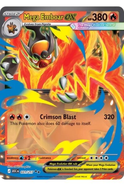 Mega Emboar ex, 31/217, Double Rare fra Ascended Heroes, illustreret af 5ban Graphics