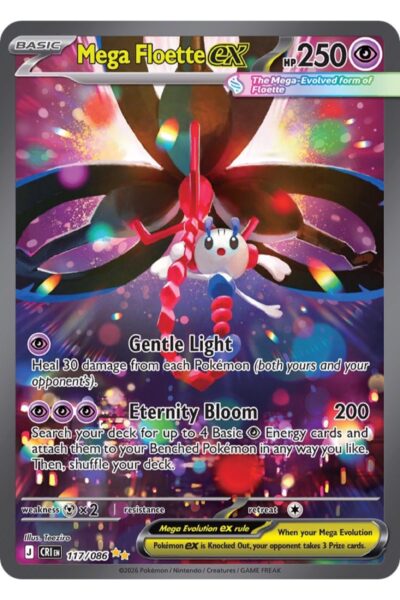 Mega Floette ex 117/86 fra Chaos Rising, Special Illustration Rare med illustration af Teeziro