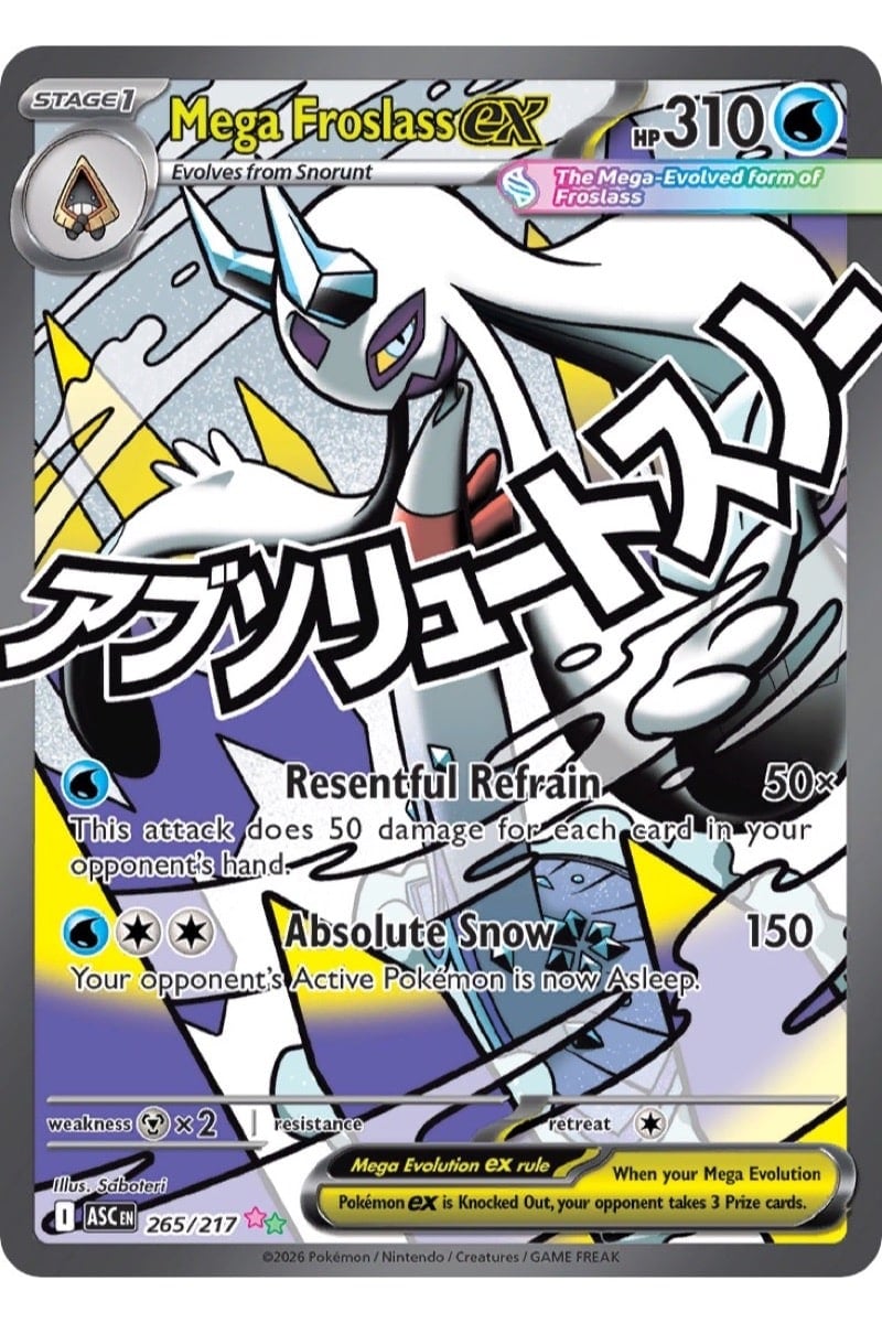 Mega Froslass ex 265/217 fra Ascended Heroes, Pokémon TCG-kort illustreret af Saboteri